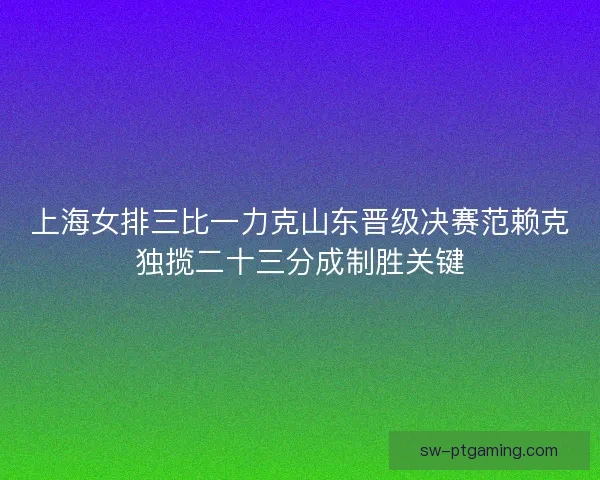 上海女排三比一力克山东晋级决赛范赖克独揽二十三分成制胜关键